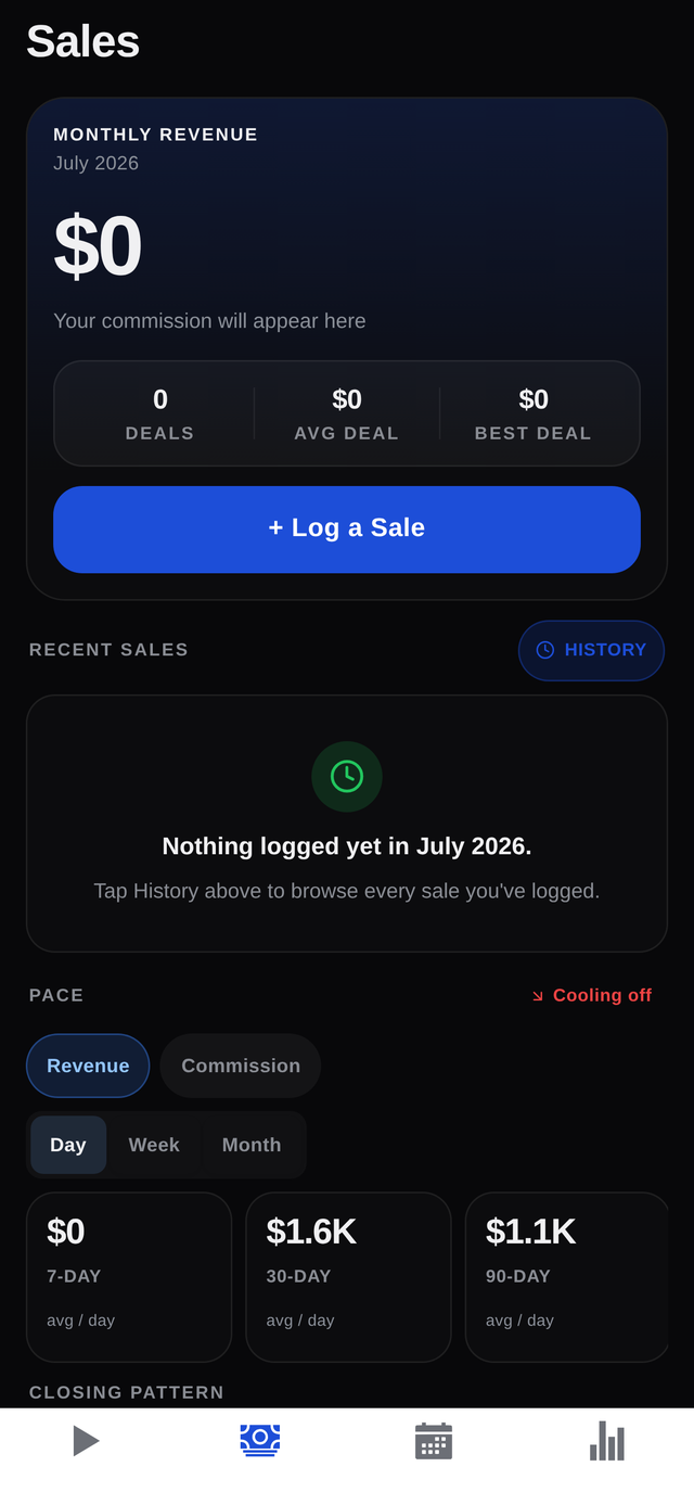Pipeway sales ledger with closed deals and revenue